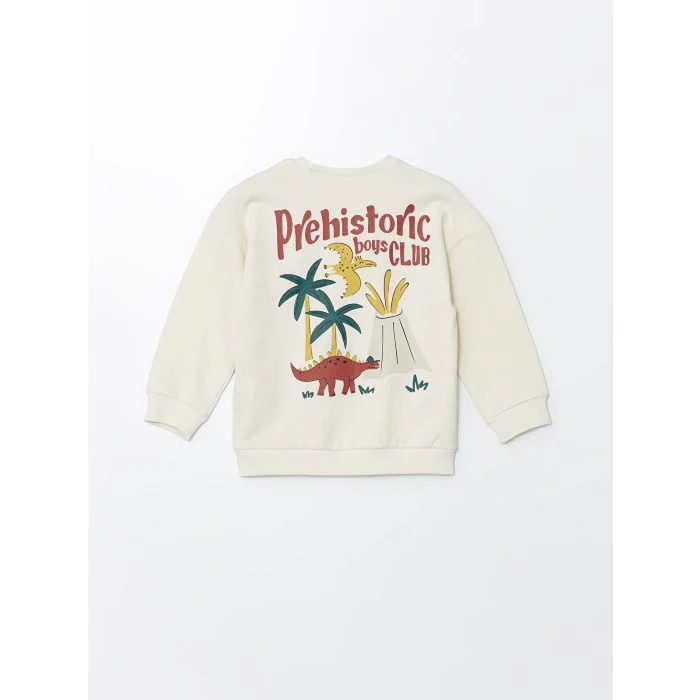 LCW Kids Bej Bisiklet Yaka Kalın Baskılı Erkek Çocuk Sweatshirt
