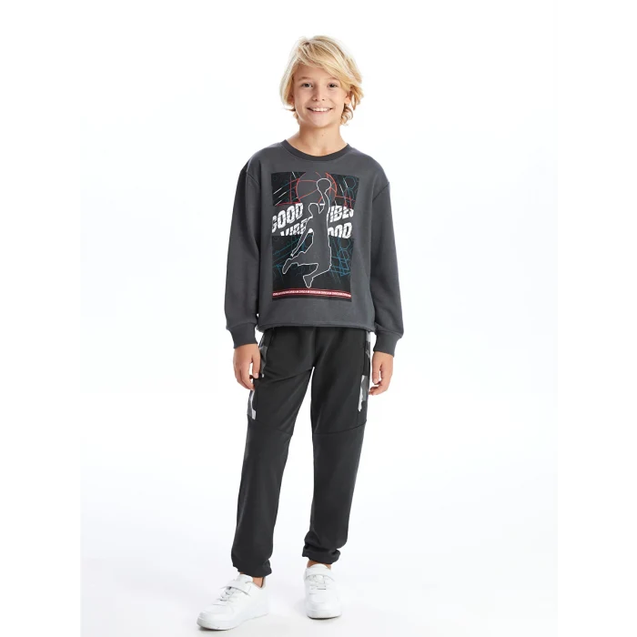 LCW Kids Antrasit Bisiklet Yaka Erkek Çocuk Sweatshirt
