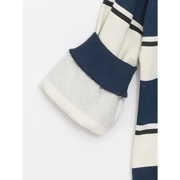 LCW Kids Bej Bisiklet Yaka Uzun Kollu Çizgili Erkek Çocuk Sweatshirt