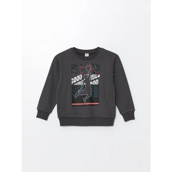 LCW Kids Antrasit Bisiklet Yaka Erkek Çocuk Sweatshirt