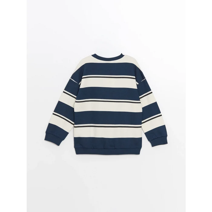 LCW Kids Bej Bisiklet Yaka Uzun Kollu Çizgili Erkek Çocuk Sweatshirt