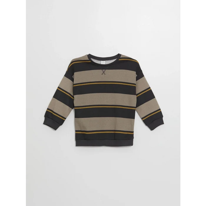 LCW Kids Antrasit Bisiklet Yaka Uzun Kollu Çizgili Erkek Çocuk Sweatshirt