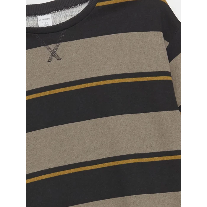 LCW Kids Antrasit Bisiklet Yaka Uzun Kollu Çizgili Erkek Çocuk Sweatshirt