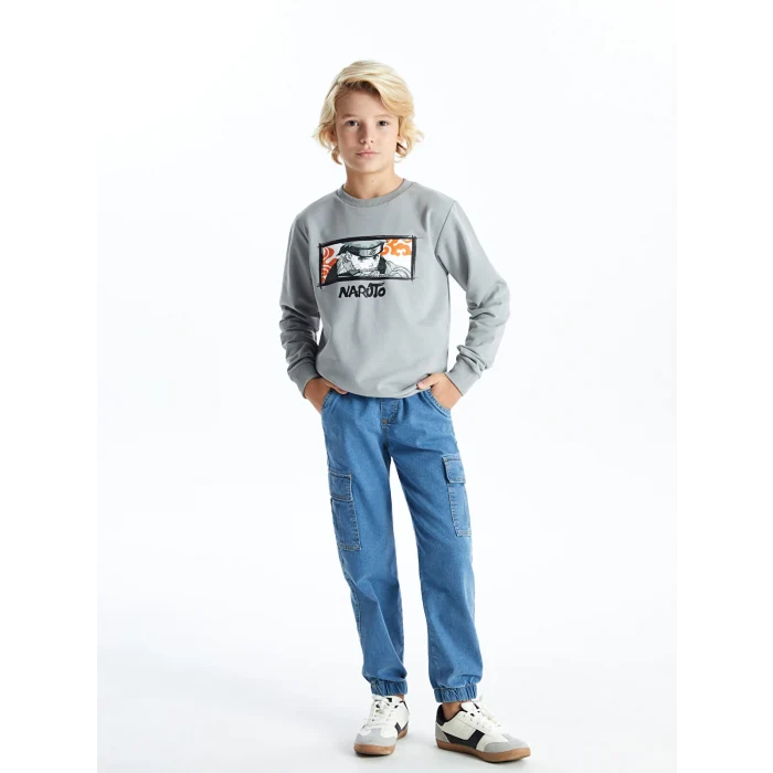 LCW Kids Gri Bisiklet Yaka  Baskılı Uzun Kollu Erkek Çocuk Sweatshirt