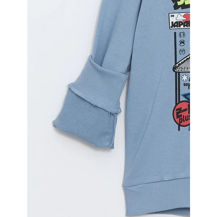 LCW Kids Mavi Rahat Kalıp Kapüşonlu Baskılı Erkek Çocuk Sweatshirt
