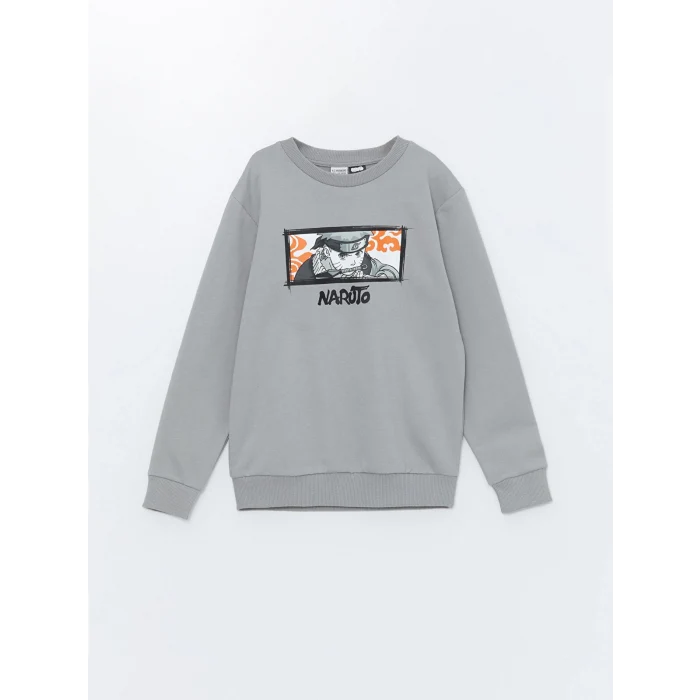 LCW Kids Gri Bisiklet Yaka  Baskılı Uzun Kollu Erkek Çocuk Sweatshirt