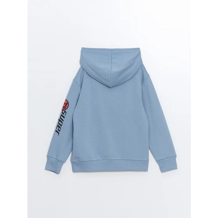 LCW Kids Mavi Rahat Kalıp Kapüşonlu Baskılı Erkek Çocuk Sweatshirt