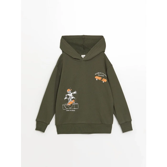 LCW Kids Yeşil Kapüşonlu Erkek Çocuk Sweatshirt