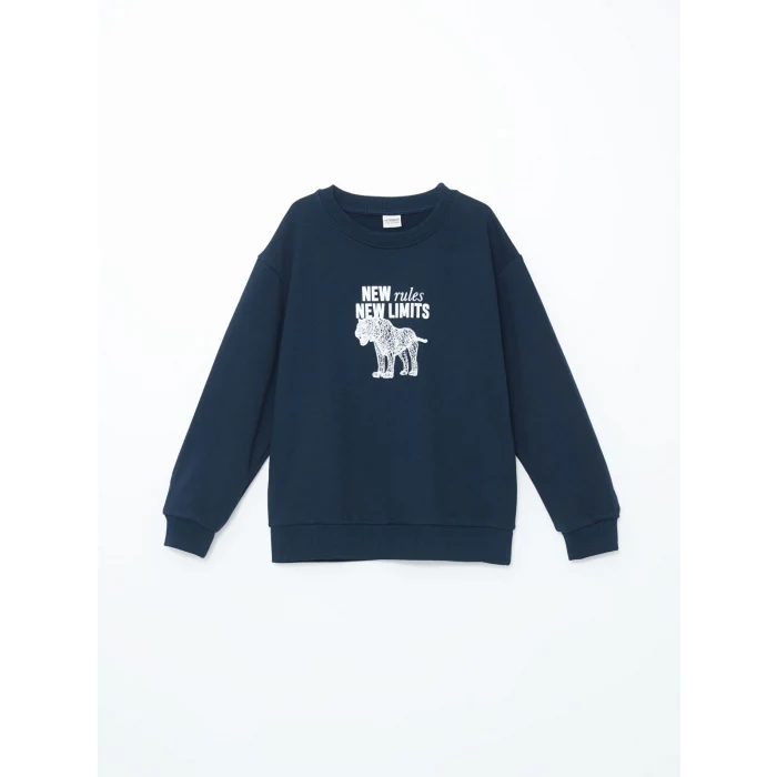 LCW Kids Lacivert Bisiklet Yaka Erkek Çocuk Kalın Sweatshirt