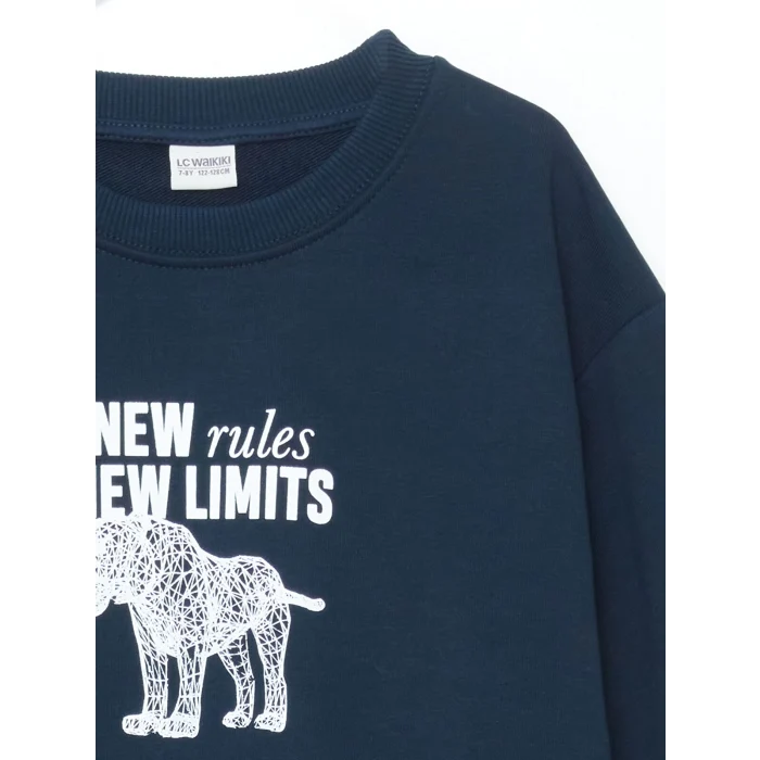 LCW Kids Lacivert Bisiklet Yaka Erkek Çocuk Kalın Sweatshirt