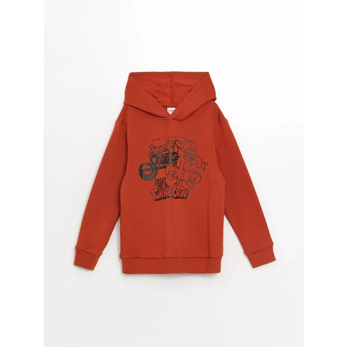 LCW Kids Turuncu Kapüşonlu Baskılı Erkek Çocuk Sweatshirt