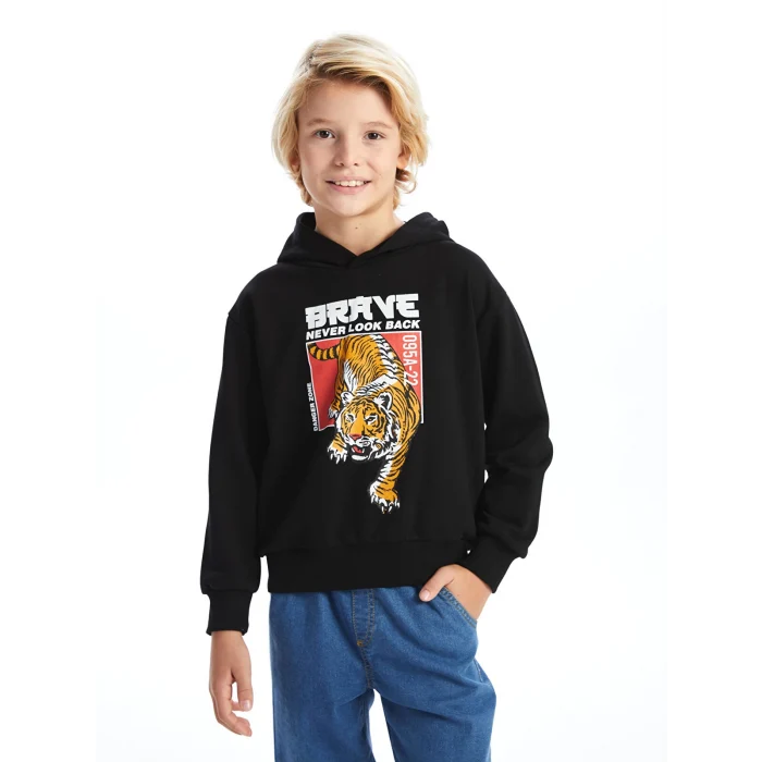 LCW Kids Siyah Kapüşonlu Erkek Çocuk Sweatshirt