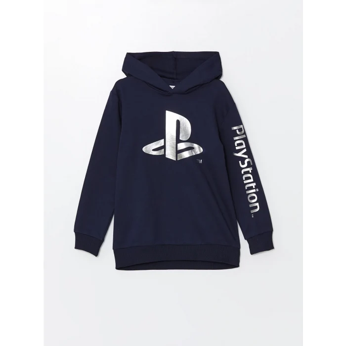 LCW Kids Lacivert Kapüşonlu Baskılı Erkek Çocuk Sweatshirt