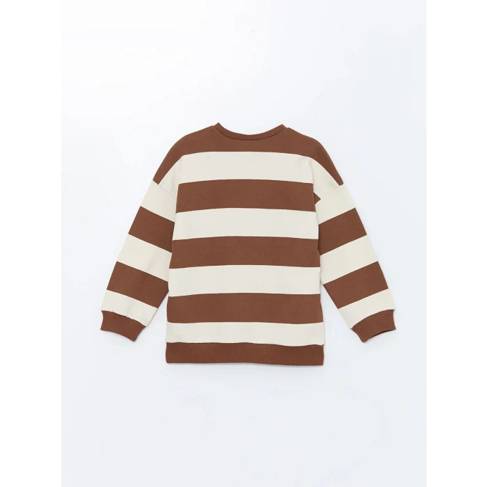 LCW Kids Kahverengi Bisiklet Yaka Çizgili Kalın Erkek Çocuk Sweatshirt