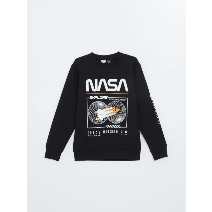 LCW Kids Siyah Bisiklet Yaka Baskılı Uzun Kollu Erkek Çocuk Sweatshirt