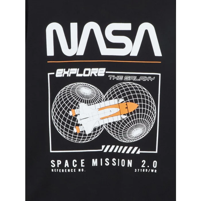 LCW Kids Siyah Bisiklet Yaka Baskılı Uzun Kollu Erkek Çocuk Sweatshirt