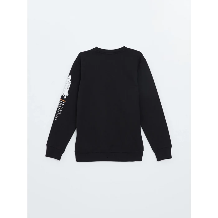 LCW Kids Siyah Bisiklet Yaka Baskılı Uzun Kollu Erkek Çocuk Sweatshirt