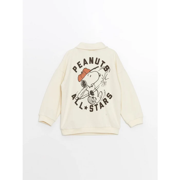 LCW Kids Bej Polo Yaka Uzun Kollu Baskılı Erkek Çocuk Sweatshirt