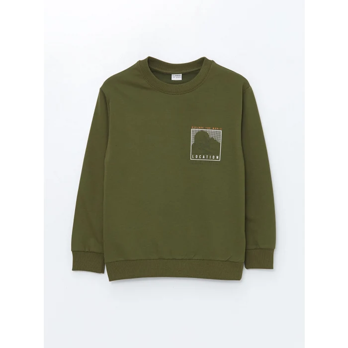 LCW Kids Yeşil Bisiklet Yaka Baskılı Erkek Çocuk Sweatshirt