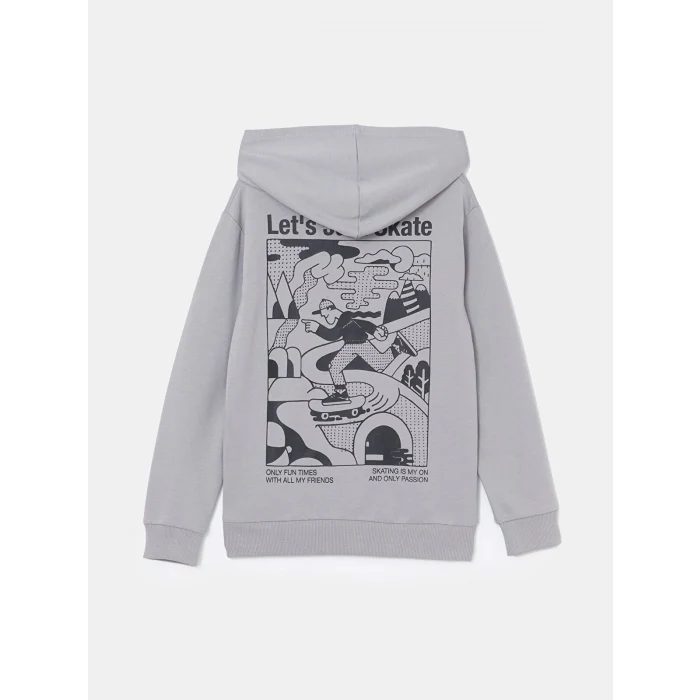 LCW Kids Gri Kapüşonlu Baskılı Erkek Çocuk Sweatshirt