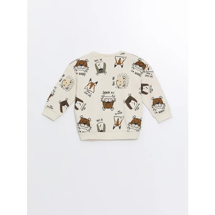 LCW Kids Ekru Bisiklet Yaka Uzun Kollu Baskılı Erkek Çocuk Sweatshirt