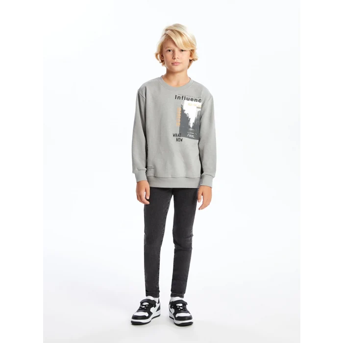 LCW Kids Gri Bisiklet Yaka Erkek Çocuk Sweatshirt