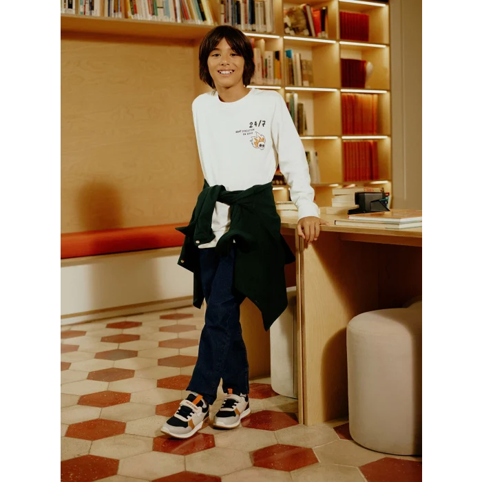 LCW Kids Ekru Bisiklet Yaka Baskılı Uzun Kollu Erkek Çocuk Sweatshirt