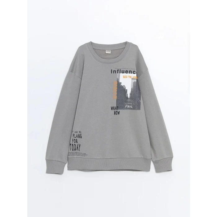 LCW Kids Gri Bisiklet Yaka Erkek Çocuk Sweatshirt
