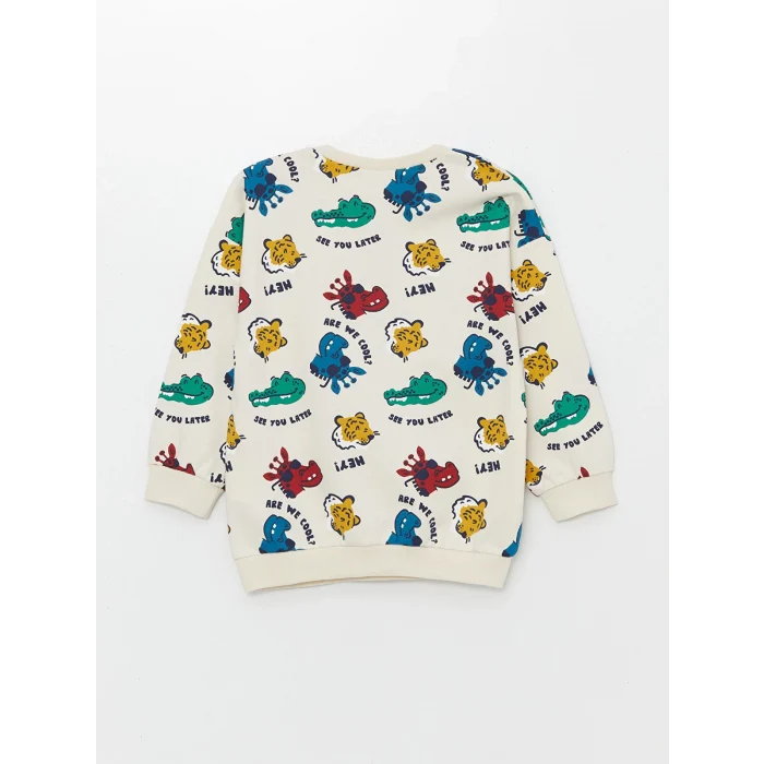 LCW Kids Bej Bisiklet Yaka Uzun Kollu Baskılı Erkek Bebek Sweatshirt 2li