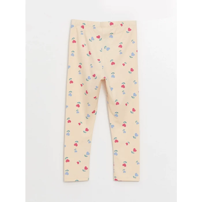 LCW Kids Ekru Beli Lastikli Baskılı Kız Çocuk Tayt 2li