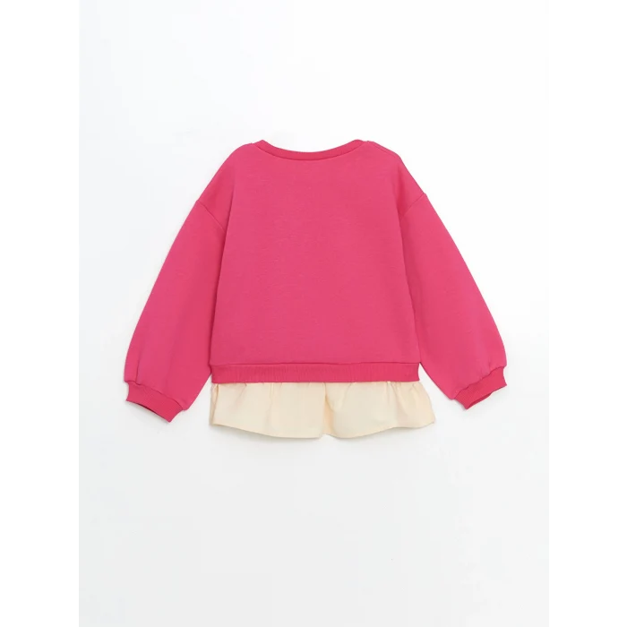 LCW Kids Fuşya Bisiklet Yaka Nakışlı Kız Çocuk Sweatshirt