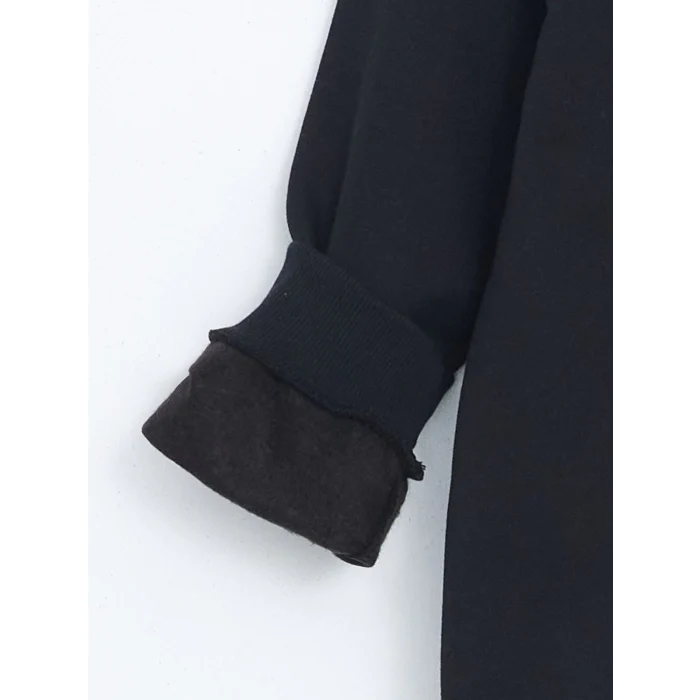 LCW Kids Siyah Bisiklet Yaka Kız Çocuk Kalın Sweatshirt