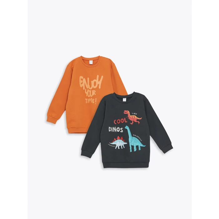 LCW Kids Antrasit Bisiklet Yaka Uzun Kollu Baskılı Erkek Çocuk Sweatshirt 2li