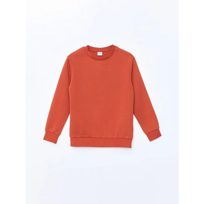 LCW Kids Kahverengi Bisiklet Yaka Erkek Çocuk Kalın Sweatshirt