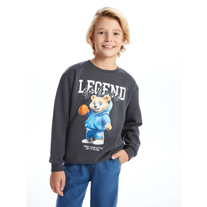 LCW Kids Antrasit Bisiklet Yaka Erkek Çocuk Kalın Sweatshirt