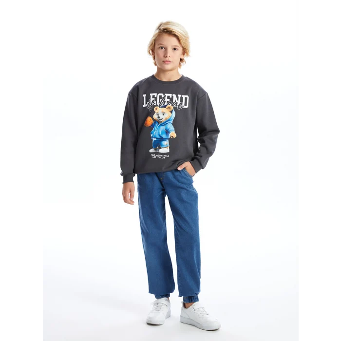 LCW Kids Antrasit Bisiklet Yaka Erkek Çocuk Kalın Sweatshirt