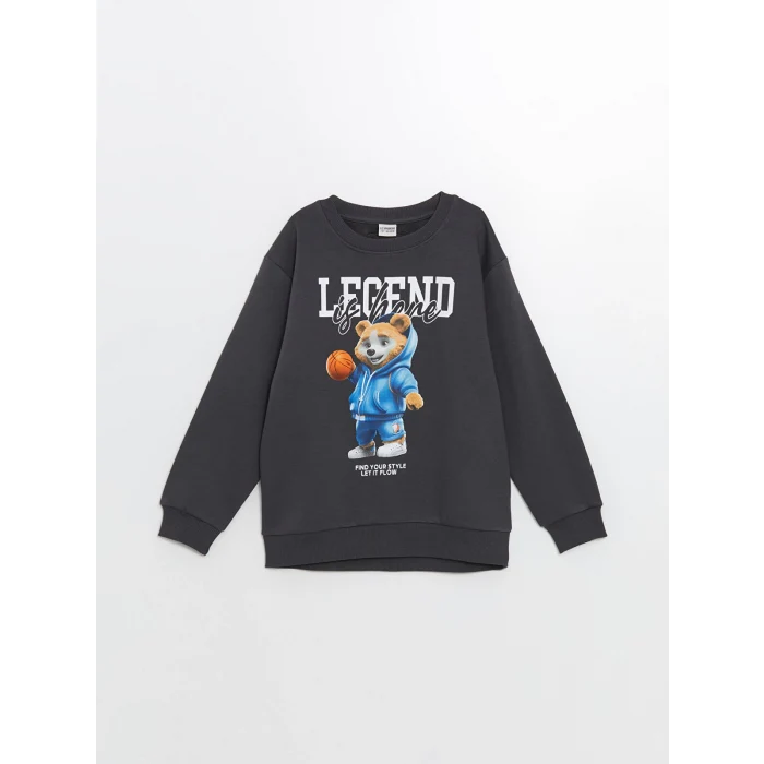 LCW Kids Antrasit Bisiklet Yaka Erkek Çocuk Kalın Sweatshirt