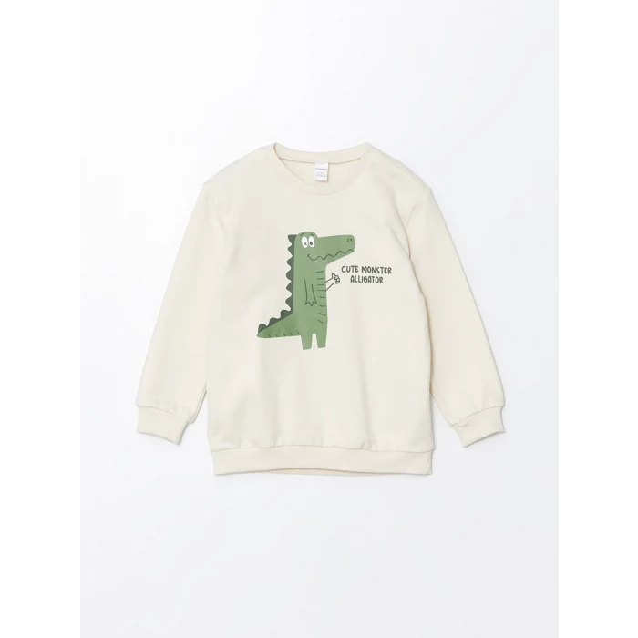 LCW Kids Bej Bisiklet Yaka Baskılı Erkek Bebek Sweatshirt 2li