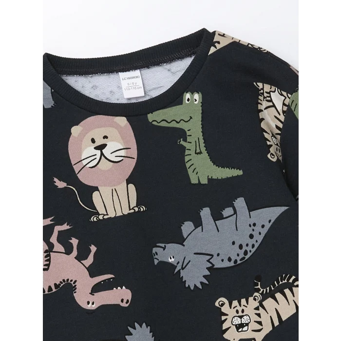 LCW Kids Bej Bisiklet Yaka Baskılı Erkek Bebek Sweatshirt 2li