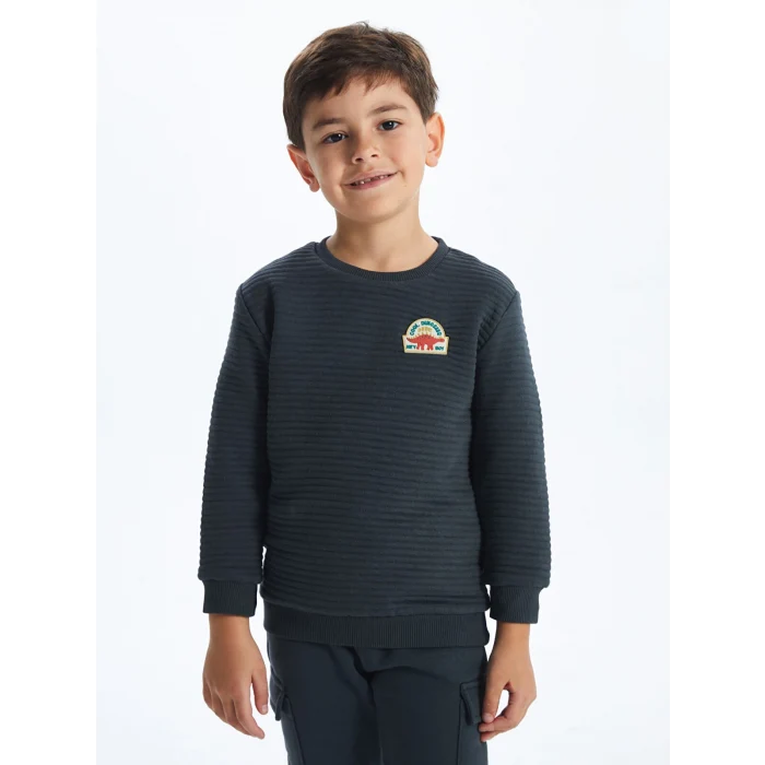 LCW Kids Antrasit Bisiklet Yaka Baskılı Uzun Kollu Erkek Çocuk Sweatshirt