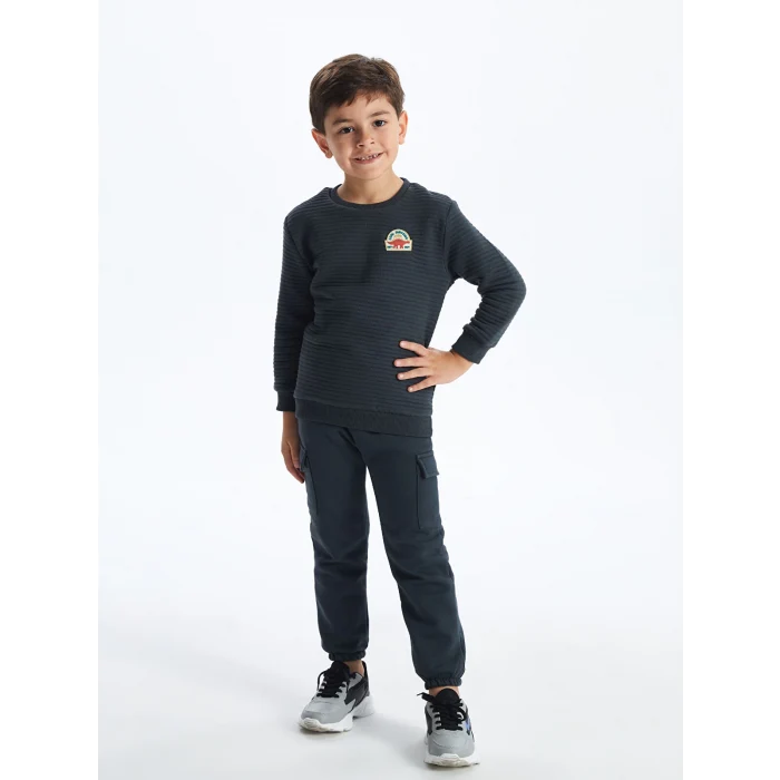 LCW Kids Antrasit Bisiklet Yaka Baskılı Uzun Kollu Erkek Çocuk Sweatshirt