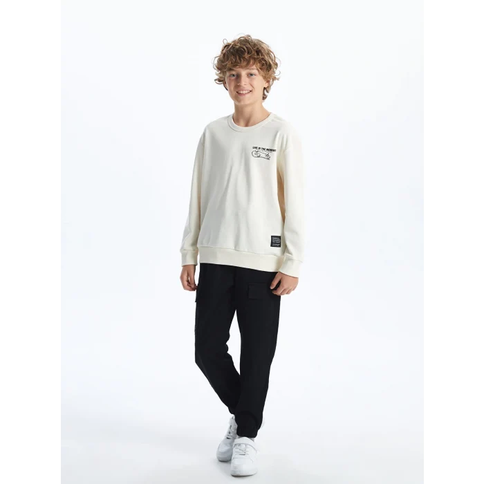 LCW Kids Ekru Bisiklet Yaka Erkek Çocuk Sweatshirt