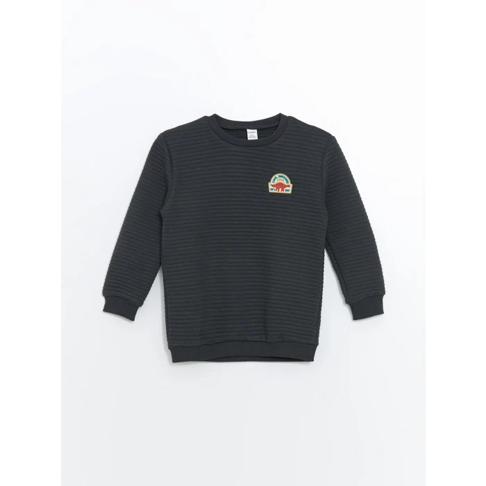 LCW Kids Antrasit Bisiklet Yaka Baskılı Uzun Kollu Erkek Çocuk Sweatshirt