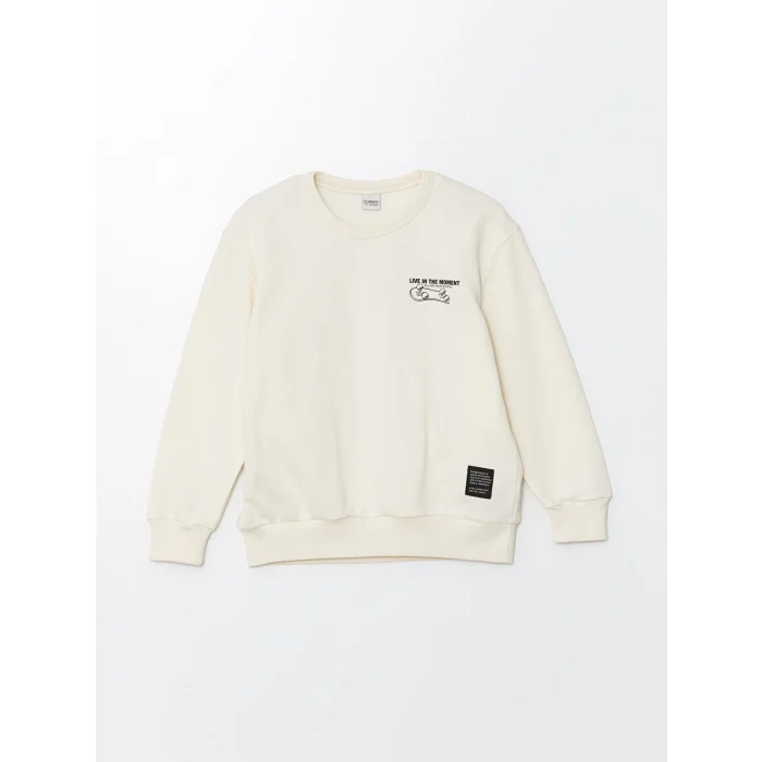 LCW Kids Ekru Bisiklet Yaka Erkek Çocuk Sweatshirt