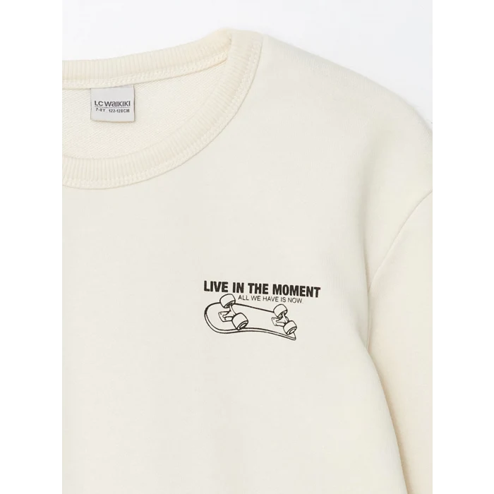 LCW Kids Ekru Bisiklet Yaka Erkek Çocuk Sweatshirt