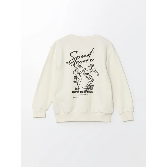 LCW Kids Ekru Bisiklet Yaka Erkek Çocuk Sweatshirt