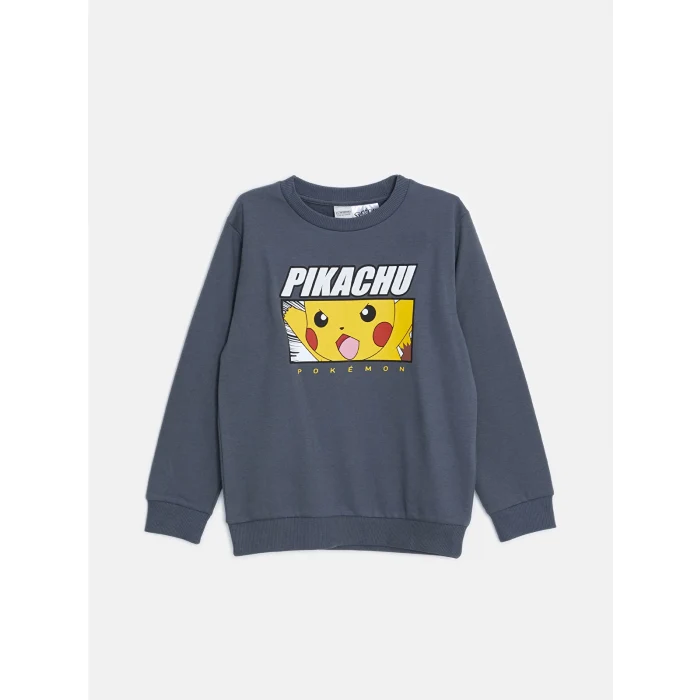 LCW Kids Gri Bisiklet Yaka Baskılı Erkek Çocuk Sweatshirt