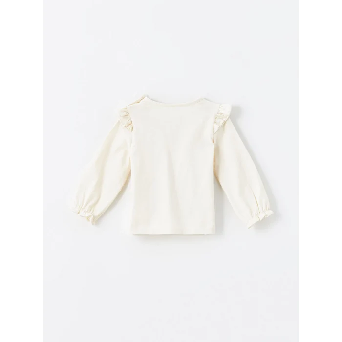 LCW baby Ekru Bisiklet Yaka Uzun Kollu Baskılı Kız Bebek Bluz ve Tayt 2li Takım