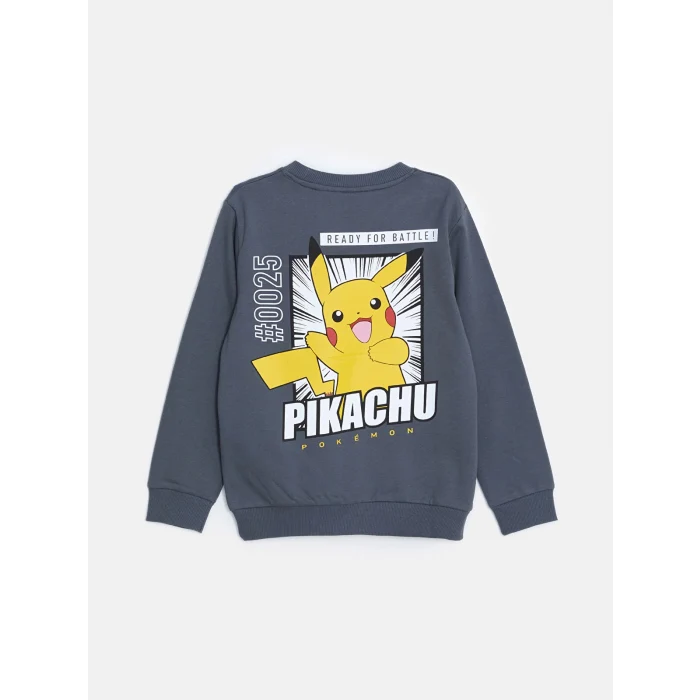 LCW Kids Gri Bisiklet Yaka Baskılı Erkek Çocuk Sweatshirt