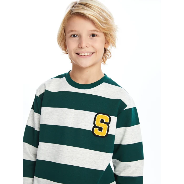 LCW Kids Yeşil Bisiklet Yaka Erkek Çocuk Sweatshirt